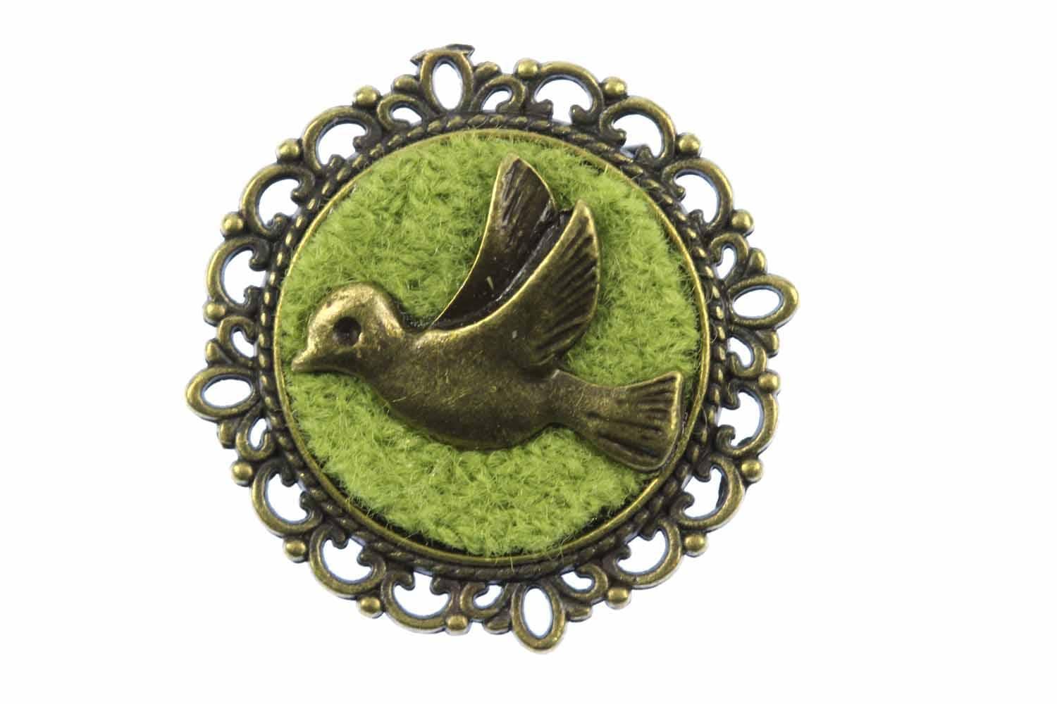 Taube Brosche Taubenbrosche Vogel Miniblings Anstecker Pin Button Bronze Grün von Miniblings