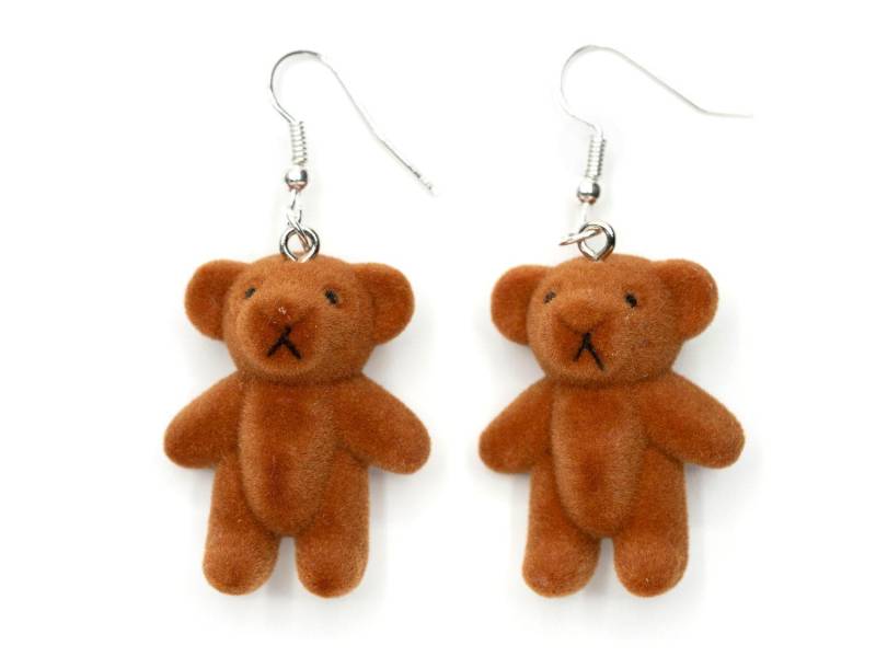 Teddy Bär Ohrringe Miniblings Hänger Teddybär Bärchen Grizzly Flock Hellbraun von Miniblings