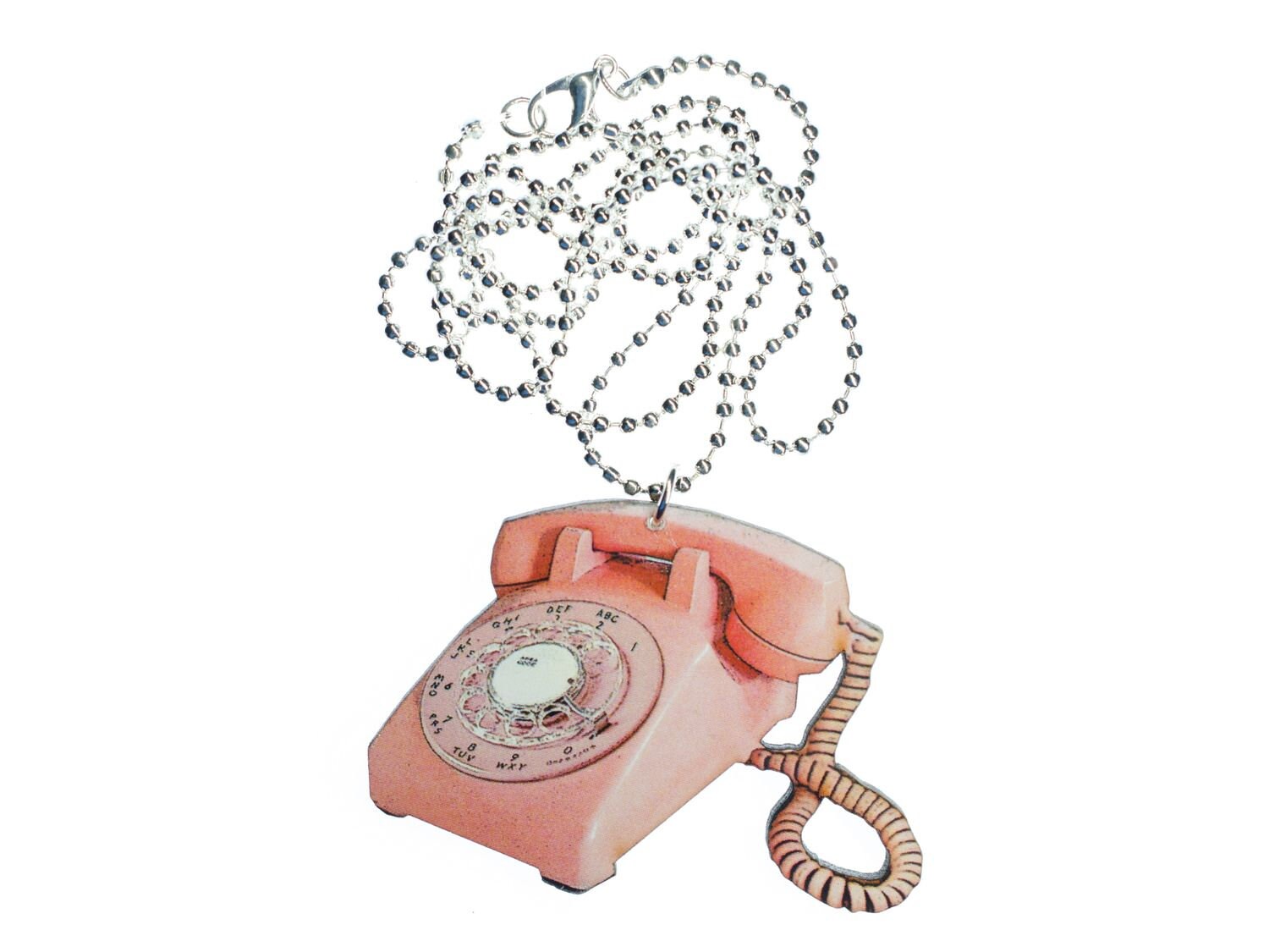 Telefon Kette Halskette Miniblings 80cm Scheibentelefon Holz Retro Vintage Rosa von Miniblings