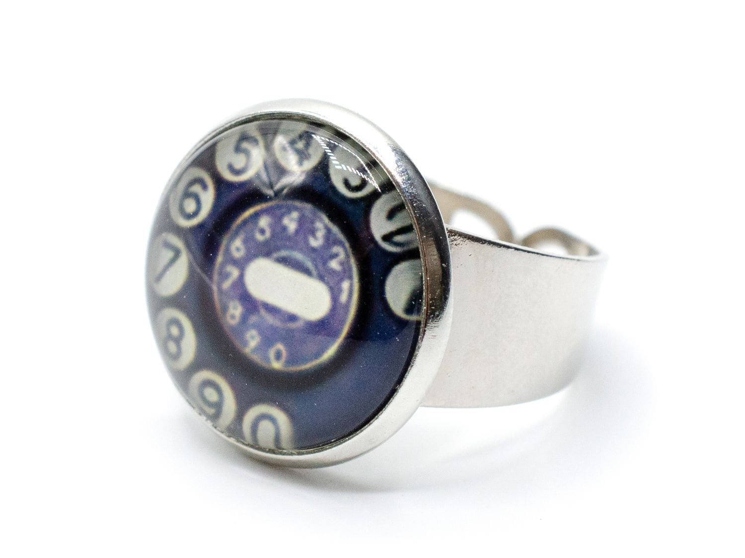 Telefonwählscheibe Ring Miniblings Fingerring Telefon Wählscheibe Cabochon Glas von Miniblings