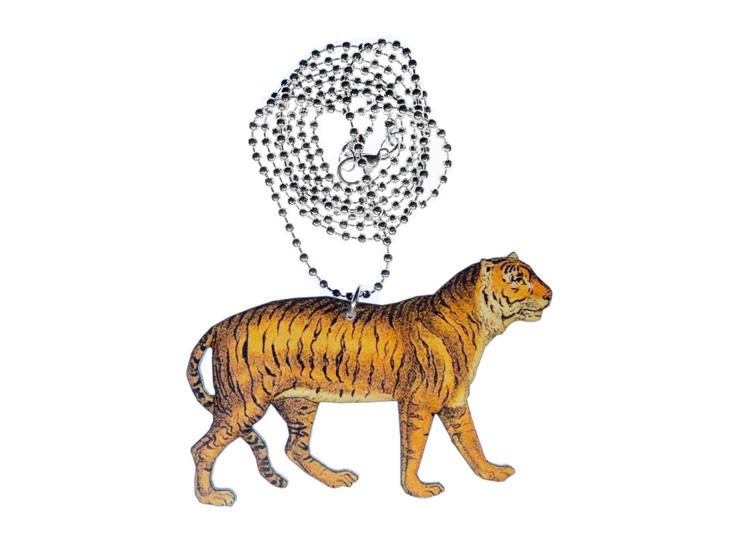 Tiger Kette Halskette Miniblings 80cm Holz Bedruckt Tier Raubtier Jäger Zoo von Miniblings