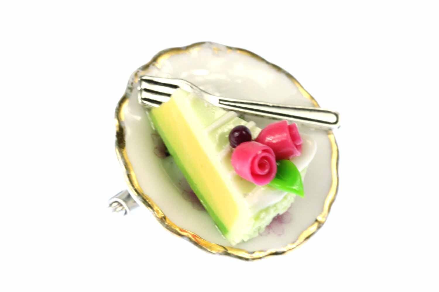 Tortenstück Brosche Kuchenstück Kuchenteller Miniblings Pin Porzellan Blumen von Miniblings