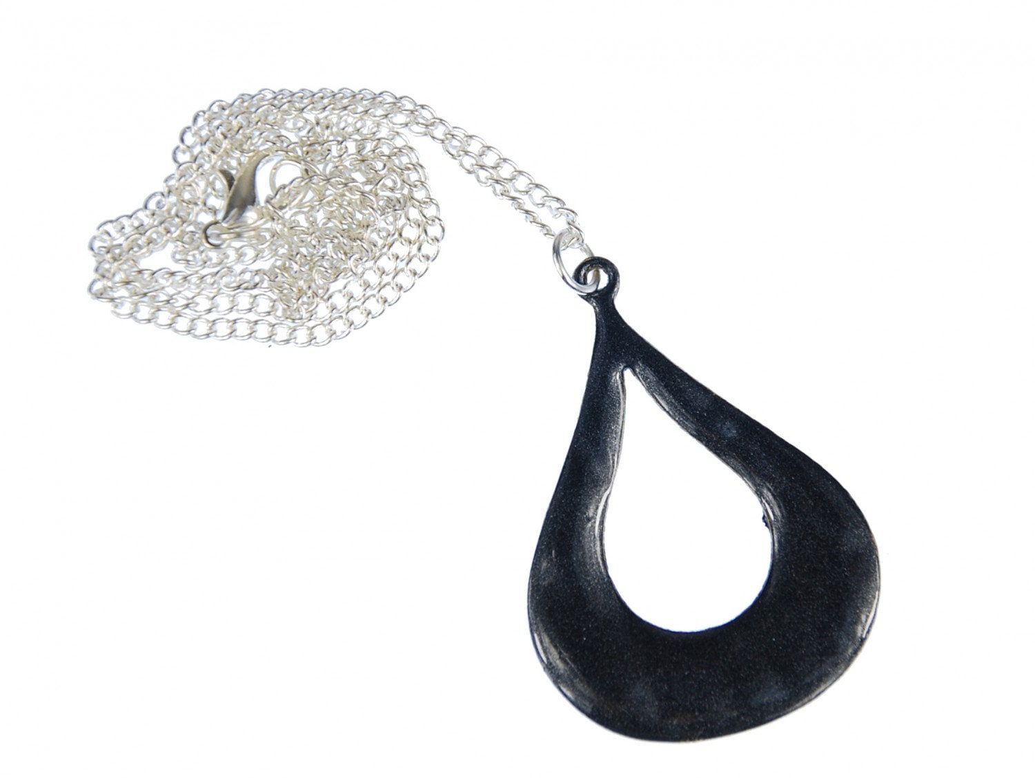 Tropfen Emaille Halskette Miniblings Kette 45cm Schwarz Grau Form Indien von Miniblings