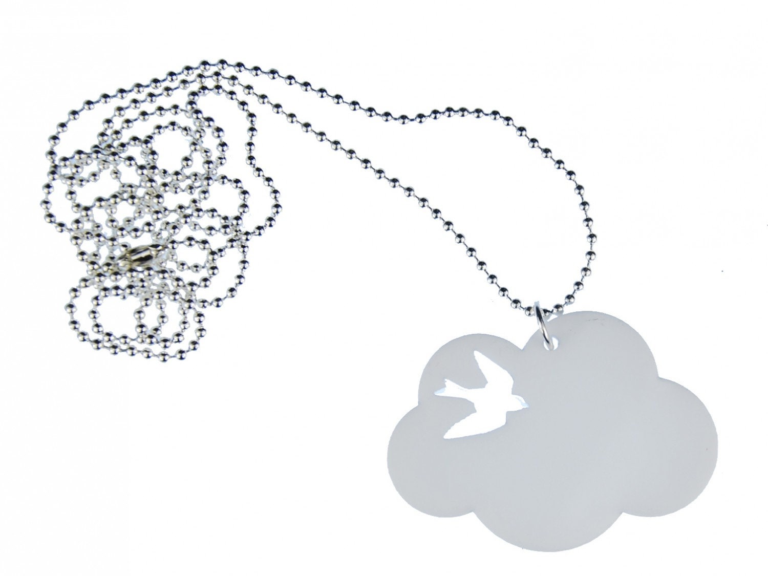Wolke Acrylglas Kette Halskette Miniblings 80cm Wolken Schwalbe Vogel Weiß von Miniblings