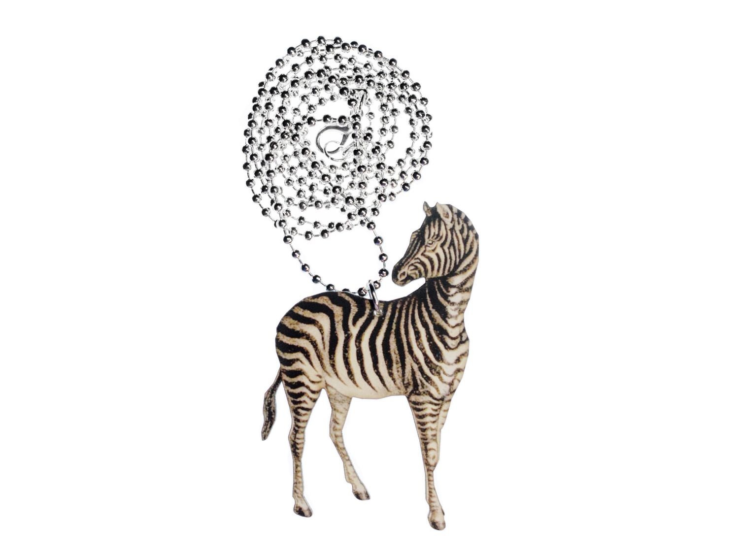 Zebra Halskette Miniblings Kette 80cm Holz Bedruckt Tier Zoo Afrika Safari Pferd von Miniblings