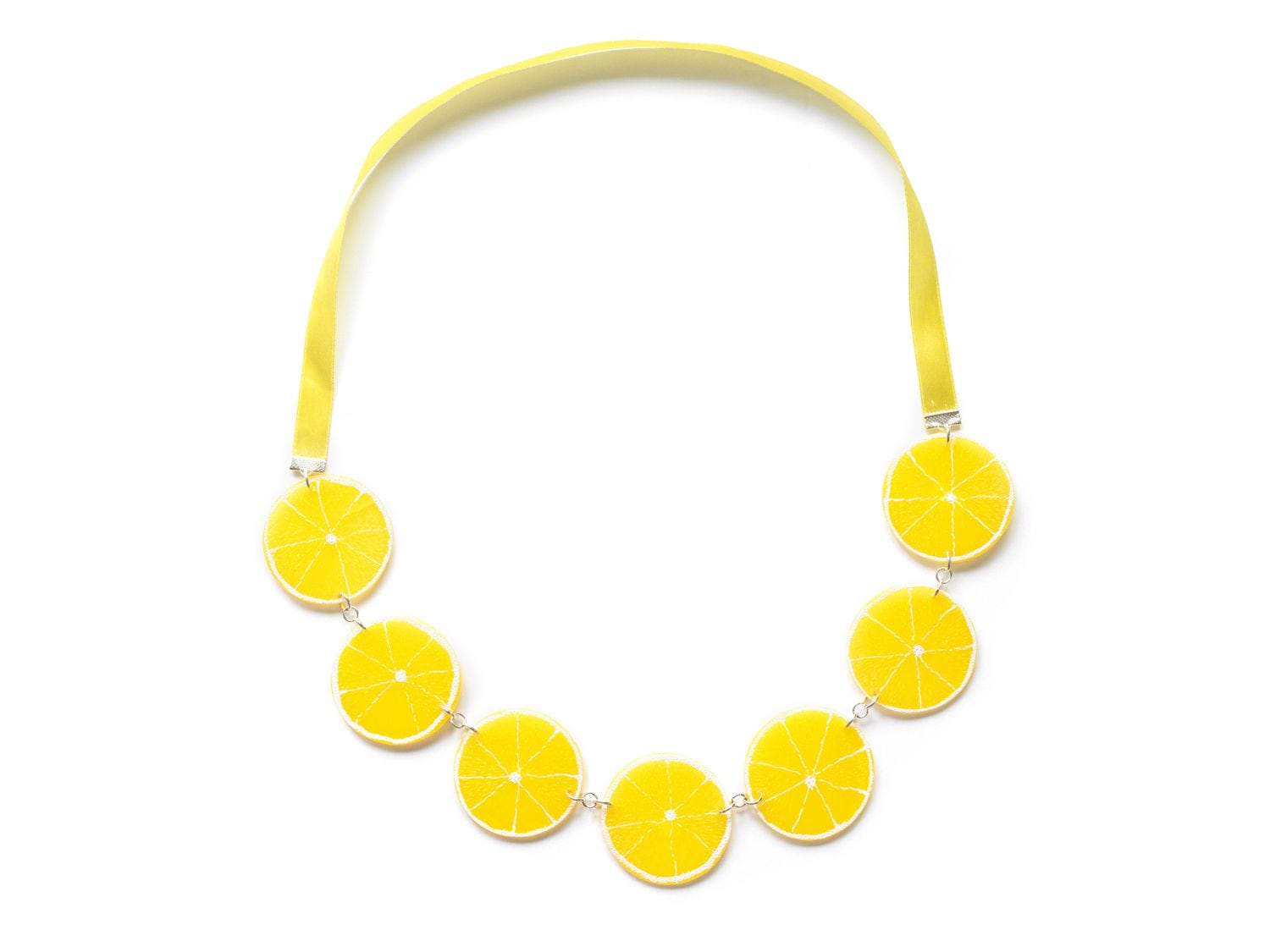 Zitronenscheiben Kette Miniblings 85cm Anhänger Halskette Zitrone Sommer Gelb von Miniblings