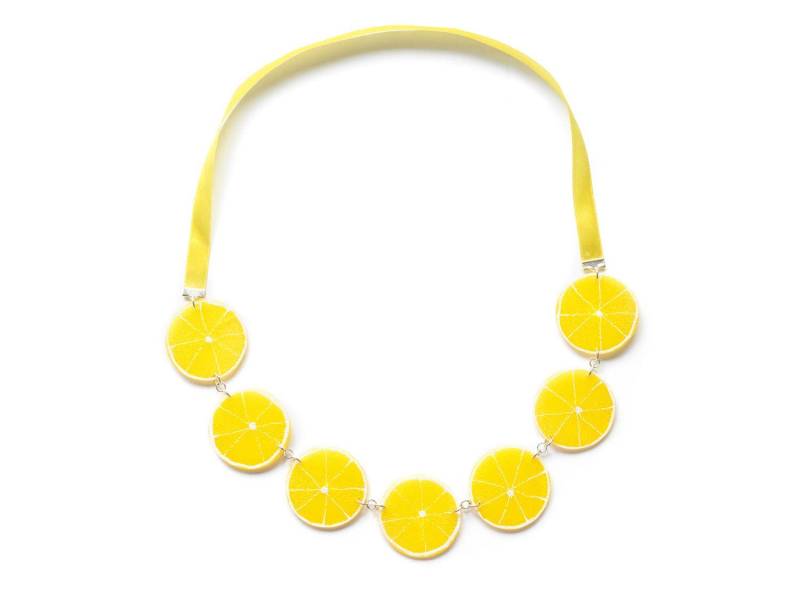 Zitronenscheiben Kette Miniblings 85cm Anhänger Halskette Zitrone Sommer Gelb von Miniblings