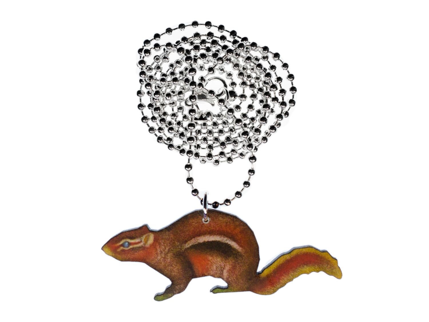 streifenhärnchen Halskette Miniblings Kette 80cm Holz Bedruckt Eichhörnchen von Miniblings