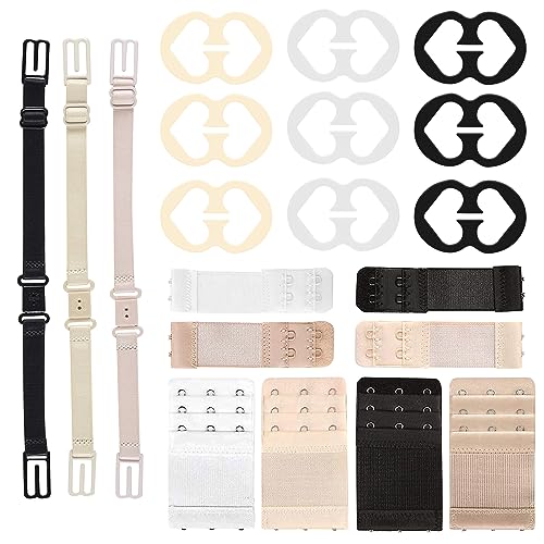 BH-Clips 20-Stück schwarz weiß beige BH Träger Clips rutschfeste Trägerhalter BH Klammer Set Elastische Verstellbare BH-Kreuz-Rückenclips für Damenunterwäsche volle Körbchengröße von Minicloss