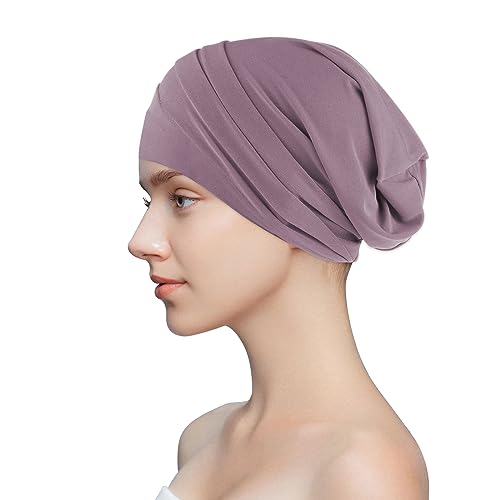 Chemo Hüte Baumwolle Schwarz Grau Khaki Leder Lila Chemo Cancer Kopfbedeckung Soft Adjustable Frauen Baumwolle Bandana Turban Schlafmütze Turban Kopfbedeckung Muslimisches Kopftuch für Frauen von Minicloss