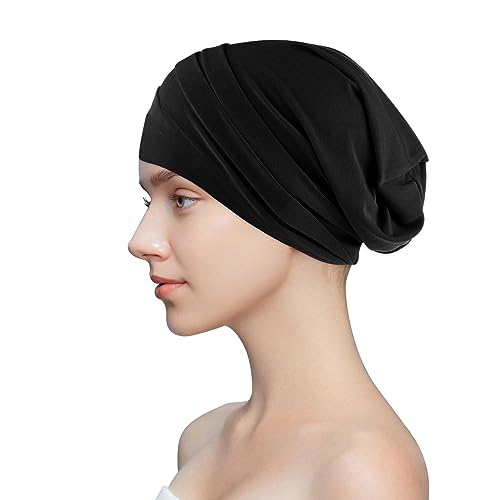 Chemo Hüte Baumwolle Schwarz Grau Khaki Leder Lila Chemo Cancer Kopfbedeckung Soft Adjustable Frauen Baumwolle Bandana Turban Schlafmütze Turban Kopfbedeckung Muslimisches Kopftuch für Frauen von Minicloss