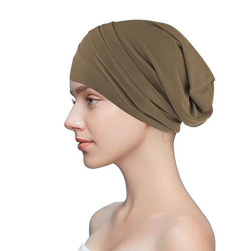 Chemo Hüte Baumwolle Schwarz Grau Khaki Leder Lila Chemo Cancer Kopfbedeckung Soft Adjustable Frauen Baumwolle Bandana Turban Schlafmütze Turban Kopfbedeckung Muslimisches Kopftuch für Frauen von Minicloss
