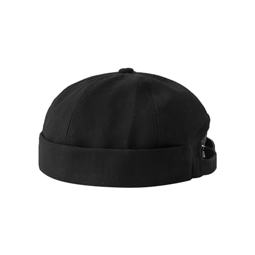 Cotton Docker MüTze Herren Verstellbar Seemannsmütze Retro Brimless Hat Damen Beanie Kopfumfang 55-60cm, Schwarz von Minicloss