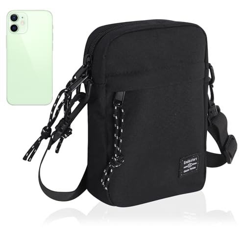 Minicloss Kleine Umhängetasche, Kleine Crossbody bag,Messeng Bag schwarz, Handy Kleine Schultertaschen Herren für Tägliches Leben Reise kleine tasche mit Schulterriemen 13.5 * 4.5 * 19cm von Minicloss