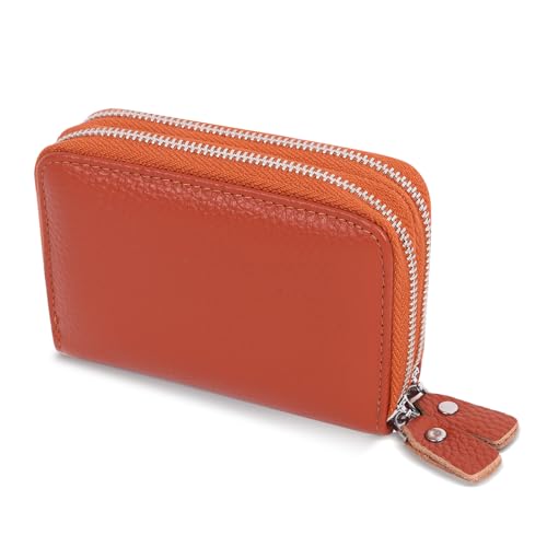 Minicloss Damen Echtleder Geldbörse mit 10 Kartenfächern, RFID/NFC Schutz, Doppelten Reißverschlüssen, Braun von Minicloss