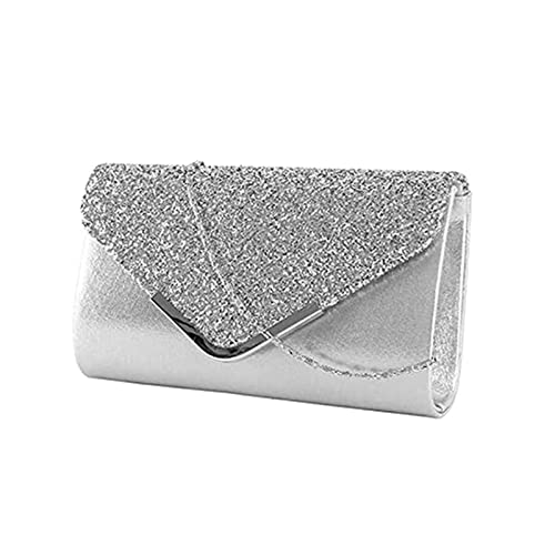 Damen Glitzer Clutch Abendtasche Clutch Damen, Elegante Envelope Tasche Kettentasche Glänzend Handtasche für Wedding Prom Party (Silber) von Minicloss