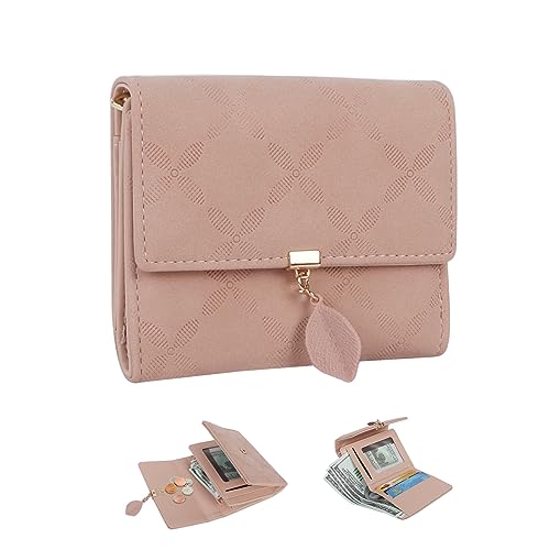 Geldbeutel Damen Rosa Weinrot Mini Portmonee Glattem und Geichem Elegant Damen Portemonnaie für Frauen PU Leder Faltung Damen klein Geldbörse mit Münzfach und Kartenfächer Frauen Geldbörse von Minicloss