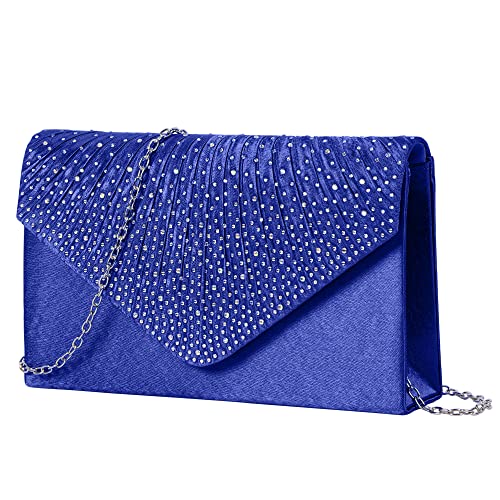 Damen Clutch Glitzer Elegant Abendtasche, Königsblau Satin Envelope Umhängetasche mit abnehmbarer Kette für Hochzeit Prom Party von Minicloss