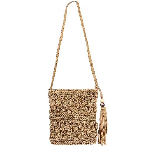 Minicloss Damen Stroh Crossbody,Sommer Strohtasche Crossbody,Damen Stroh UmhäNgetasche,Handgemachte Strandtasche Damen Für Urlaub Outdoor Arbeit Und Reisen(Brown) von Minicloss