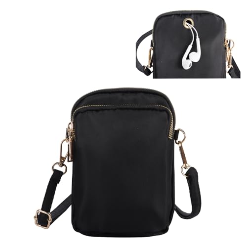 Damen Handytasche Leicht Handy Umhängetasche, Klein Damen Handy Sling Tasche Schultertasche Schwarz Handytasche mit Verstellbar Abnehmbar Schultergurt und Kopfhöreranschluss für Handy (Schwarz) von Minicloss