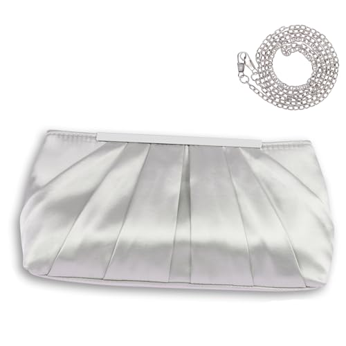 Minicloss Damen Satin Abendtasche Clutch Bag Elegante Kettentasche Handtasche für Damen Hochzeit Handtasche Party Abschlussball （Silber ） von Minicloss