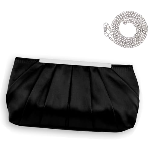 Minicloss Damen Satin Abendtasche Clutch Bag Elegante Kettentasche Handtasche für Damen Hochzeit Handtasche Party Abschlussball （schwarz） von Minicloss