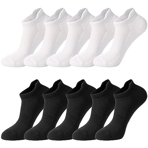 Minicloss Kurze Socken 5 Paar Baumwolle Running Socks Schwarz Weiß Atmungsaktive Sneaker Socken Herren Damen Gepolstert Sportsocken Wandersocken Tennissocken Kurz Laufsocken von Minicloss