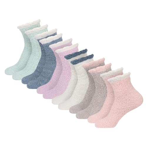 Minicloss Kuschelsocken Winter Schlafsocken Damen Fleecesocken 6 Paar, Warme Bettsocken Einfarbige Wintersocken Flauschigen Kuschelsocken Haussocken für Freundin Valentinstag Weihnachten 39-42 von Minicloss