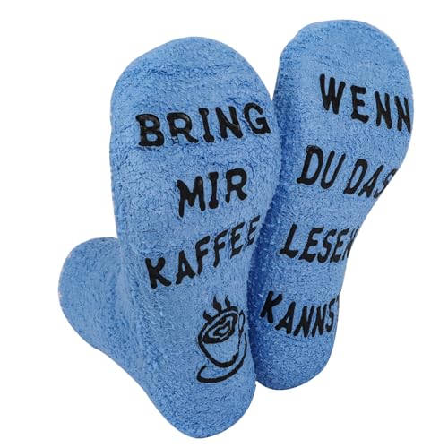 Warm Halten Socke Wintersocken Flauschige Socken Thermosocken Kuschelsocken, Plüsch Socken für Herren Damen, Warme Socken mit niedlichem Text und Mustern,Verdickt Weiche Socken Werften 36-42 blau von Minicloss