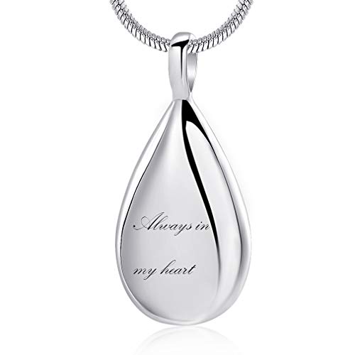 Free Engraved Cremation Jewelry for Ashes - Water Droplets Cremation Jewelry for Cremains Ash Locket Holder Necklace Memorial Keepsake Urn Pendant Necklace for Women Man (Alawys in My Heart) von Minicremation