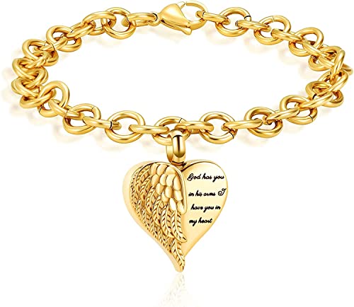 Minicremation Urnen-Armband für Asche für Frauen, Engelsflügel-Herz-Gedenkarmband für menschliche Haustierasche, Andenkenschmuck (Gold) von Minicremation