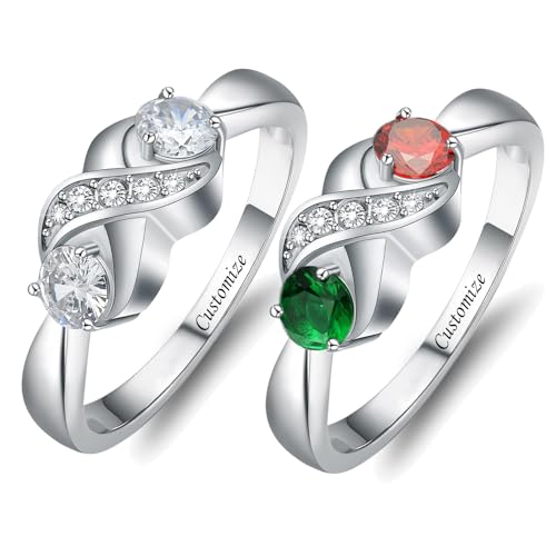 Minicremation Einäscherungsring für Asche, personalisierbar, mit 2 runden simulierten Geburtssteinen, individuell graviert, Andenken, Gedenk-Aschenringe, Edelstahl, Zirkonia von Minicremation