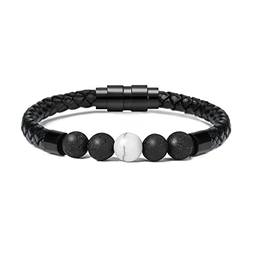 Minicremation Einäscherungsschmuck Lavastein Urnenarmband für Asche für Frauen Männer Chakra Healing Balancing Echtes Leder Memorial Armbänder (20, Weiß) (18, Weiß) von Minicremation