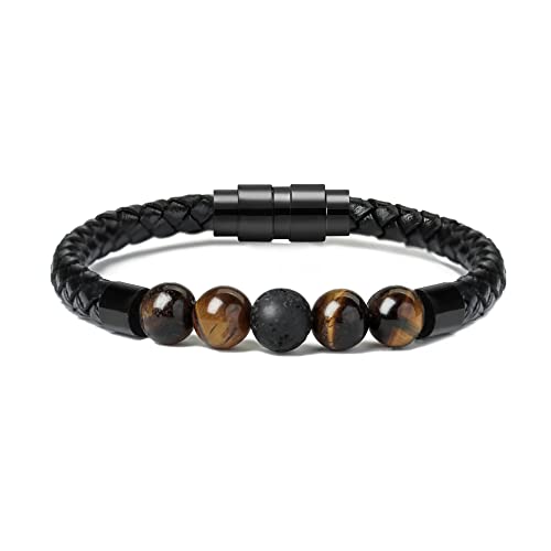 Minicremation Einäscherungsschmuck Lavastein Urnenarmband für Asche für Frauen Männer Chakra Healing Balancing Echtes Leder Memorial Armbänder (20, Weiß) (24, Schwarz) von Minicremation