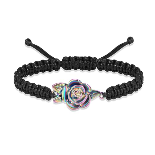 Minicremation Geflochtenes Leder-Urnenarmband mit Rosenblüten für Asche, Schmuck, Urnenarmband für Damen und Herren, Edelstahl-Armreif, Armband, Asche, Andenken, Schmuck, 20cm/7.87", Edelstahl, Kein von Minicremation