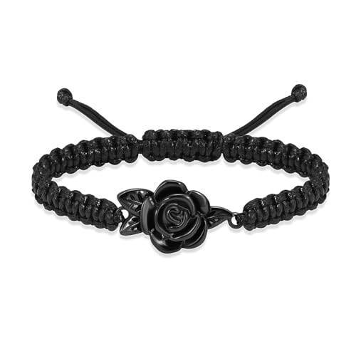 Minicremation Geflochtenes Leder-Urnenarmband mit Rosenblüten für Asche, Schmuck, Urnenarmband für Damen und Herren, Edelstahl-Armreif, Armband, Asche, Andenken, Schmuck, 20cm/7.87", Edelstahl, Kein von Minicremation