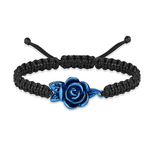 Minicremation Geflochtenes Leder-Urnenarmband mit Rosenblüten für Asche, Schmuck, Urnenarmband für Damen und Herren, Edelstahl-Armreif, Armband, Asche, Andenken, Schmuck, 20cm/7.87", Edelstahl, Kein von Minicremation