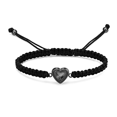 Minicremation Herz Einäscherung Armband für Asche Edelstahl Urne Einstellbar Geflochten Seil Armreif Gedenkgeschenk für Frauen Männer, 15-25cm, Edelstahl, Kein Edelstein von Minicremation