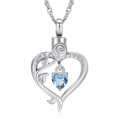 Minicremation Herz Halsketten Einäscherung Urne Halskette Asche Liebe Herz Birthstone Halskette Schmuck Geschenke Andenken Anhänger Memorial Locket Asche für Frauen Mädchen von Minicremation