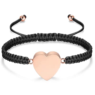 Minicremation Herz-Urnen-Armband für Asche, Always in My Heart, Andenken-Armreif für Frauen, verstellbares Seil-Einäscherungsarmband (Roségold) von Minicremation