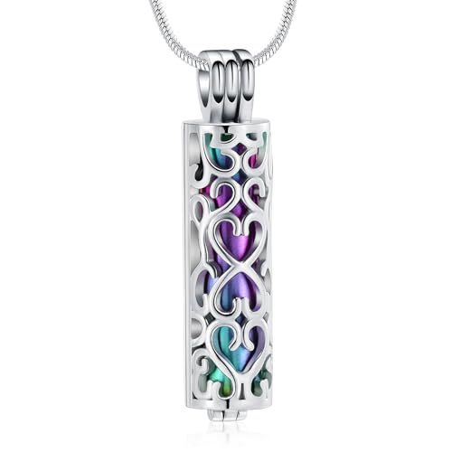 Minicremation Kremation Urne Anhänger Halskette mit hohlen Zylinder Vial Keepsake Urne Kremation Schmuck Memorial Lockets für Asche für Frauen Männer (Bunt) von Minicremation