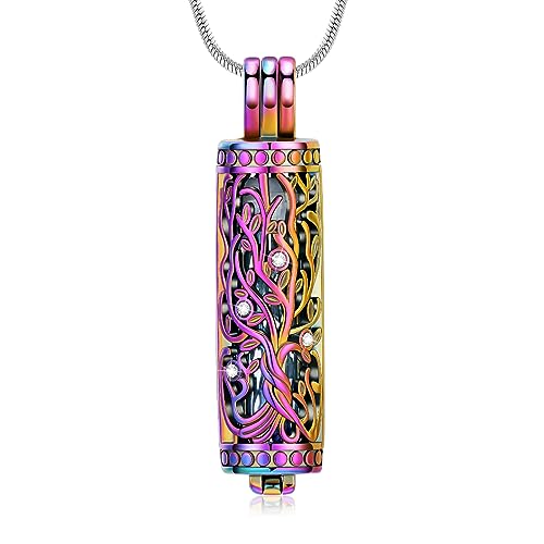 Minicremation Kremation Urne Anhänger Halskette mit hohlen Zylinder Vial Keepsake Urne Kremation Schmuck Memorial Lockets für Asche für Frauen Männer (Colorful) von Minicremation