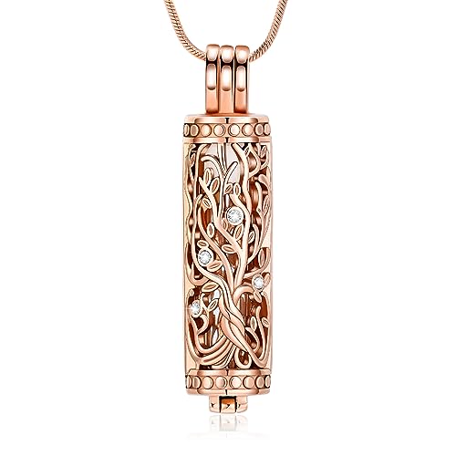 Minicremation Kremation Urne Anhänger Halskette mit hohlen Zylinder Vial Keepsake Urne Kremation Schmuck Memorial Lockets für Asche für Frauen Männer (Rose Gold) von Minicremation