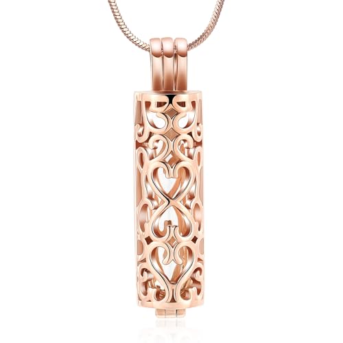 Minicremation Kremation Urne Anhänger Halskette mit hohlen Zylinder Vial Keepsake Urne Kremation Schmuck Memorial Lockets für Asche für Frauen Männer (Roségold-A) von Minicremation