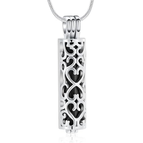 Minicremation Kremation Urne Anhänger Halskette mit hohlen Zylinder Vial Keepsake Urne Kremation Schmuck Memorial Lockets für Asche für Frauen Männer (Schwarz) von Minicremation