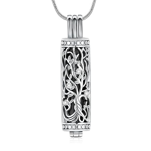 Minicremation Kremation Urne Anhänger Halskette mit hohlen Zylinder Vial Keepsake Urne Kremation Schmuck Memorial Lockets für Asche für Frauen Männer (Sliver-Black) von Minicremation