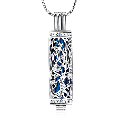 Minicremation Kremation Urne Anhänger Halskette mit hohlen Zylinder Vial Keepsake Urne Kremation Schmuck Memorial Lockets für Asche für Frauen Männer (Sliver-Blue) von Minicremation