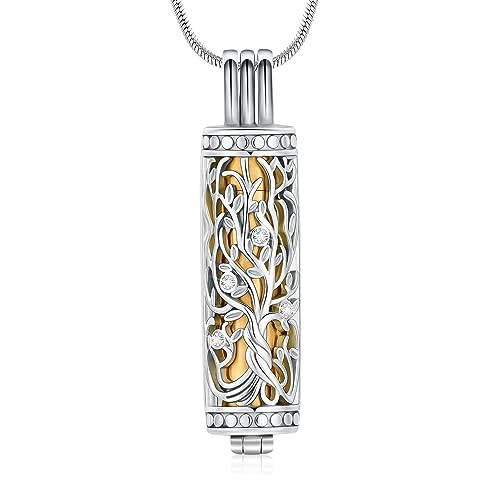 Minicremation Kremation Urne Anhänger Halskette mit hohlen Zylinder Vial Keepsake Urne Kremation Schmuck Memorial Lockets für Asche für Frauen Männer (Sliver-Gold) von Minicremation