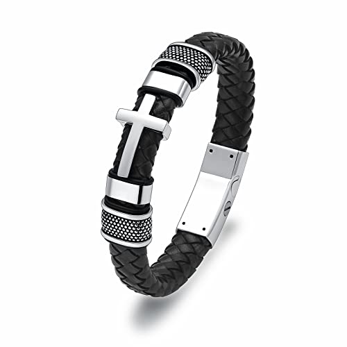 Minicremation Kreuz Einäscherung Urne Armband für Asche Echtes Leder Memorial Asche Schmuck Urne Bangles Medaillon Keepsake Armband für Männer (24CM, Silver) von Minicremation