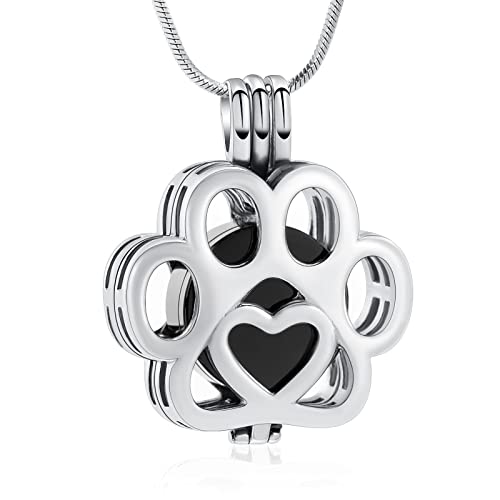 Minicremation Pet Einäscherung Schmuck für Asche Paw Print Urne Halskette für Asche Einäscherung Halskette für Haustier Asche Edelstahl Halskette Memorial Asche für Frauen Männer (Silber-Schwarz) Minicremation Pet Einäscherung Schmuck für Asche Paw Print Urne Halskette für Asche Einäscherung Halskette für Haustier Asche Edelstahl Halskette Memorial Asche für Frauen Männer (Silber-Schwarz) von Minicremation